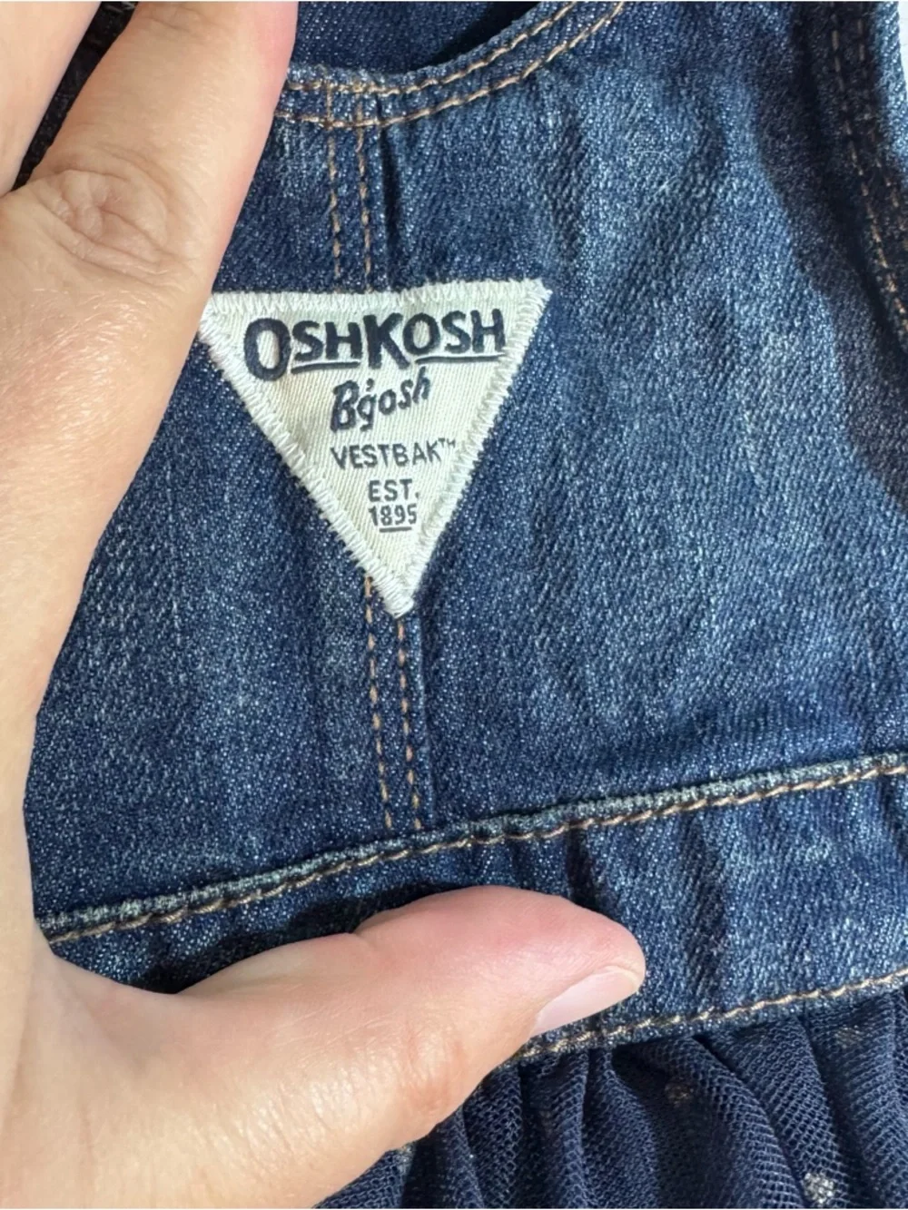 OshKosh B’gosh Denim Tulle Overall Dress Blue Polka Dot Toddler Girls 2T